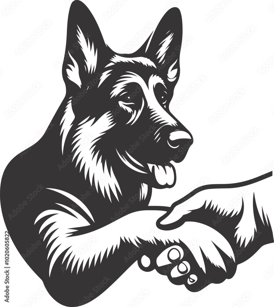 German shepherd dog in different poses on a white background objects silhouette illustration. German shepherd dog in different poses on a white background objects silhouette illustration.