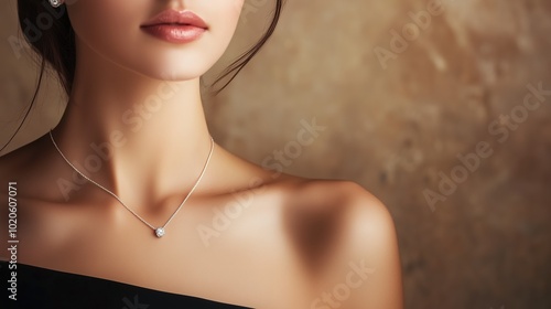 Woman showing a precious diamond necklace around her neck