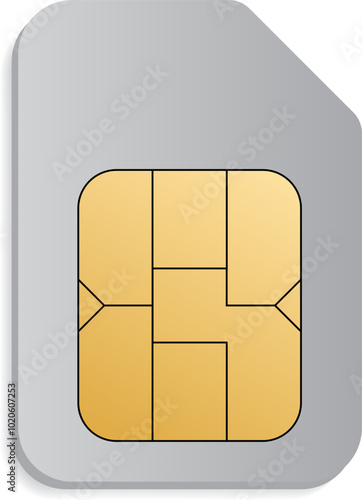 Phone sim card. ID card mockup template. Realistic vector illustration for design. Mobile cellular phone. Sign, symbol, icon or logo isolated on background. EMV gold chip. Concept of technology.