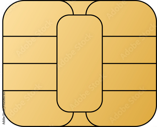 EMV chip golden vector icon. Contactless payment at terminals and ATMs. Set line nfc symbol. Square computer microchip for credit debit cards. 