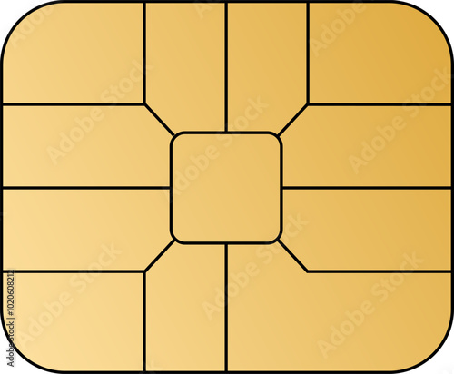 EMV chip golden vector icon. Contactless payment at terminals and ATMs. Set line nfc symbol. Square computer microchip for credit debit cards. 