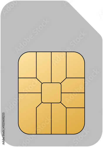 Phone sim card. ID card mockup template. Realistic vector illustration for design. Mobile cellular phone. Sign, symbol, icon or logo isolated on background. EMV gold chip. Concept of technology.
