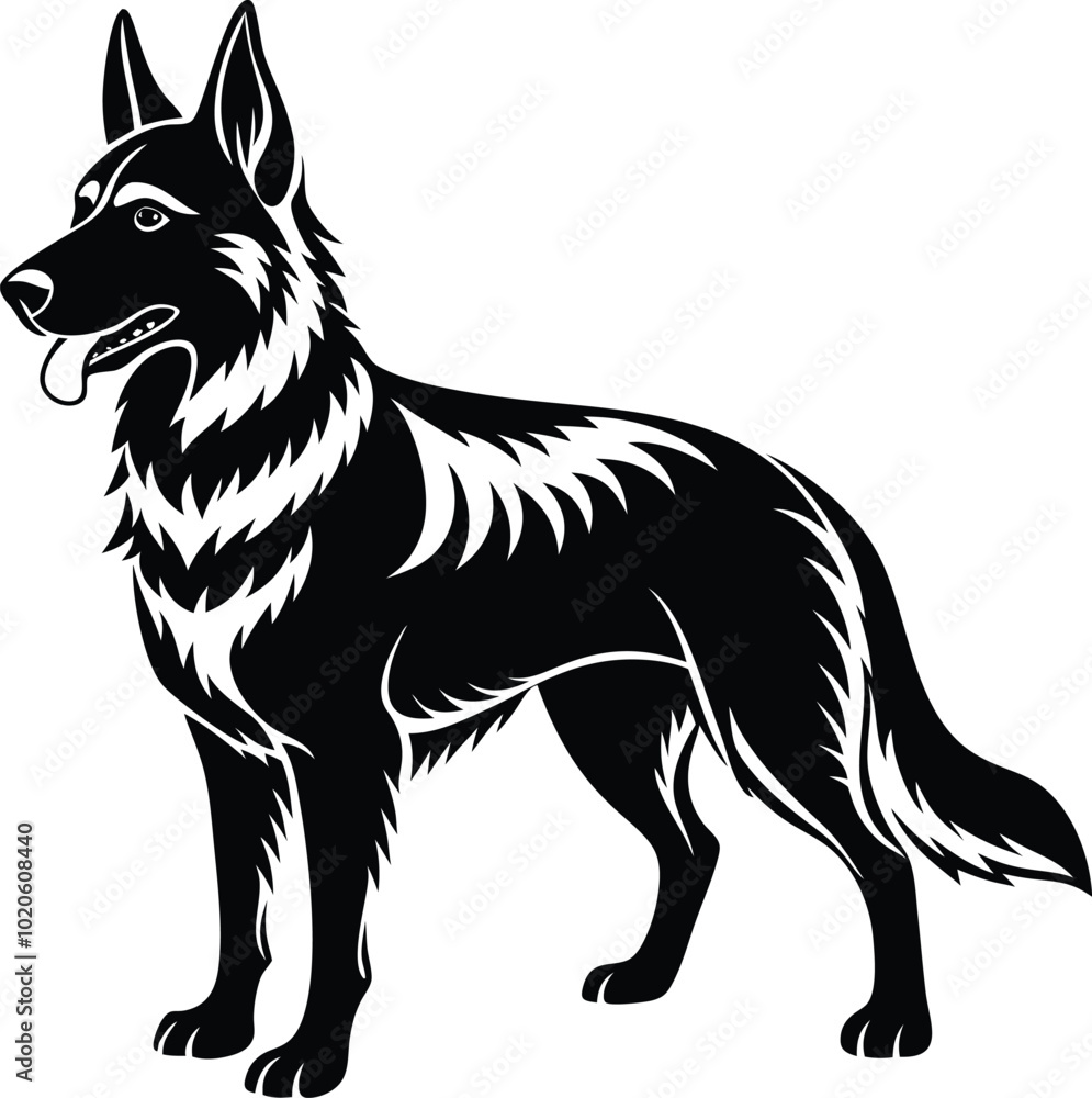 German shepherd dog in different poses on a white background objects silhouette illustration. German shepherd dog in different poses on a white background objects silhouette illustration.