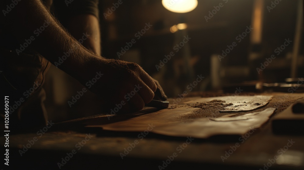 A Craftsman's Hand Shaping Wood with a Chisel A Craftsman's Hand Shaping Wood with a Chisel