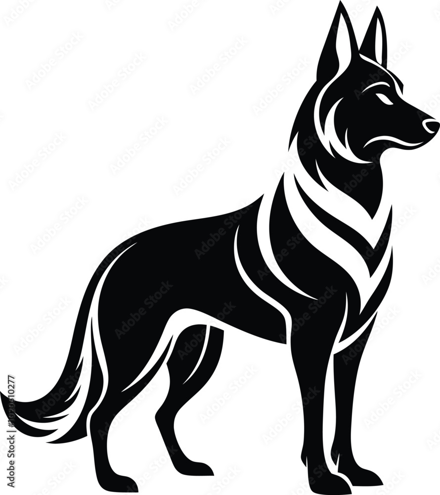 Obraz premium German shepherd dog in different poses on a white background objects silhouette illustration.