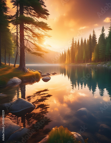 sunset on the lake