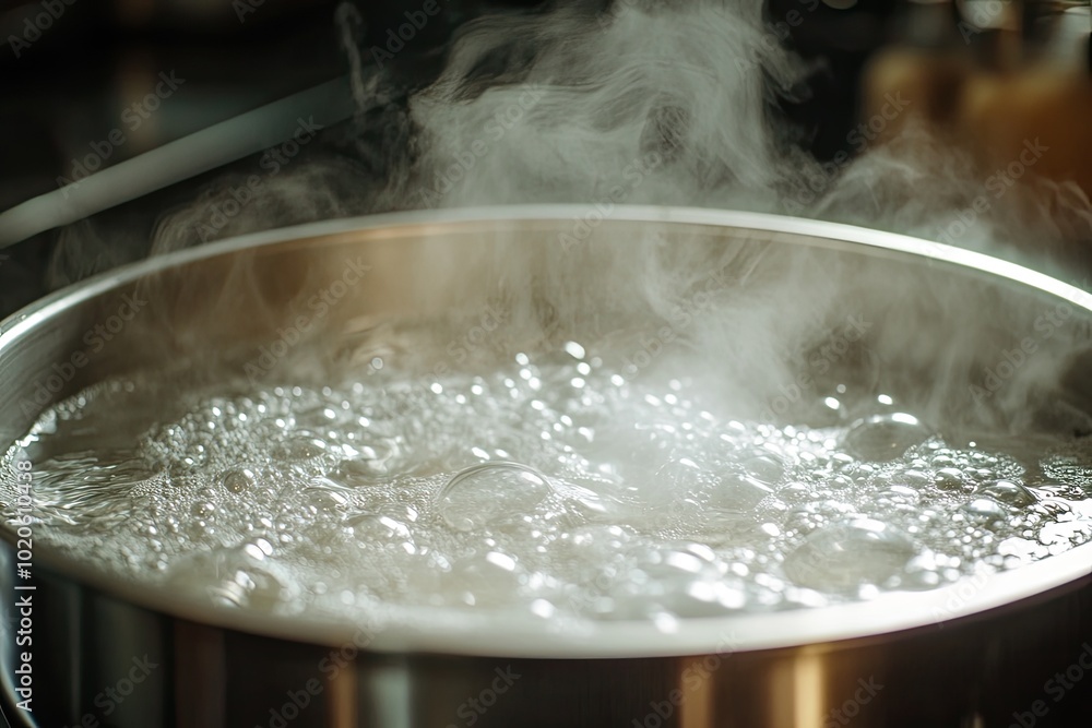 Boiling water in a pot with steam. Perfect for illustrating cooking, food preparation, or the process of making tea or coffee. Boiling water in a pot with steam. Perfect for illustrating cooking, food preparation, or the process of making tea or coffee.