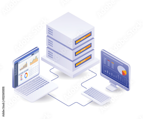 Computer technology network server isometric illustration