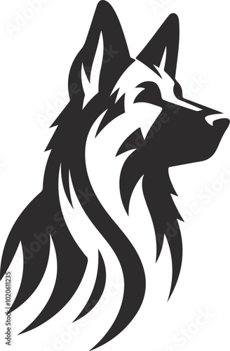 German shepherd dog in different poses on a white background objects silhouette illustration.