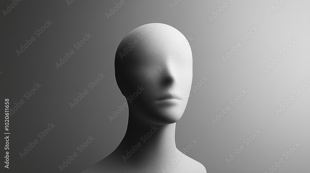 A headless figure with a face made of small dots A headless figure with a face made of small dots