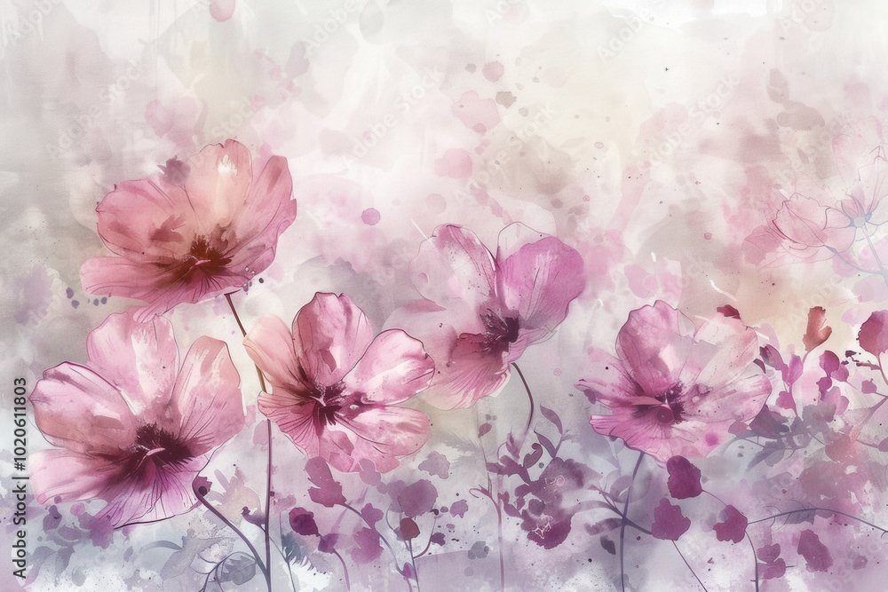 Softly painted flowers in pink and purple shades bloom gently against a pastel background, evoking a sense of calm and peace. Generative AI Softly painted flowers in pink and purple shades bloom gently against a pastel background, evoking a sense of calm and peace. Generative AI