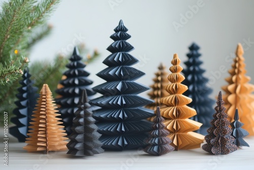 eco-friendly holiday decor, scandinavian paper christmas trees modern, minimalistic, and plastic-free holiday decor photo