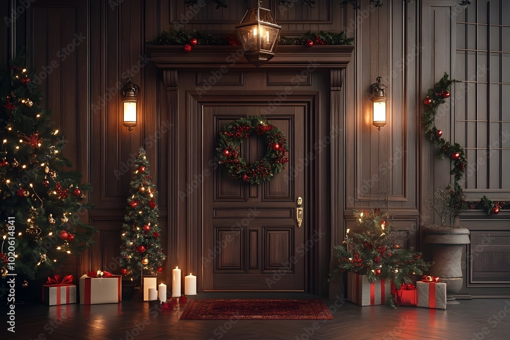 custom made wallpaper toronto digitalElegant Entryway with Festive Wreath Candles and Holiday Garlands