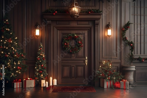 Wallpaper Mural Elegant Entryway with Festive Wreath Candles and Holiday Garlands Torontodigital.ca