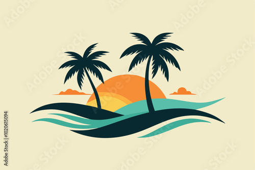 Wallpaper Mural Tropical island colorful design with palm tree Torontodigital.ca