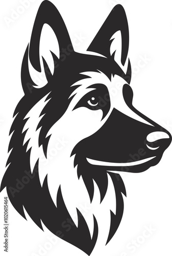 German shepherd dog in different poses on a white background objects silhouette illustration. photo