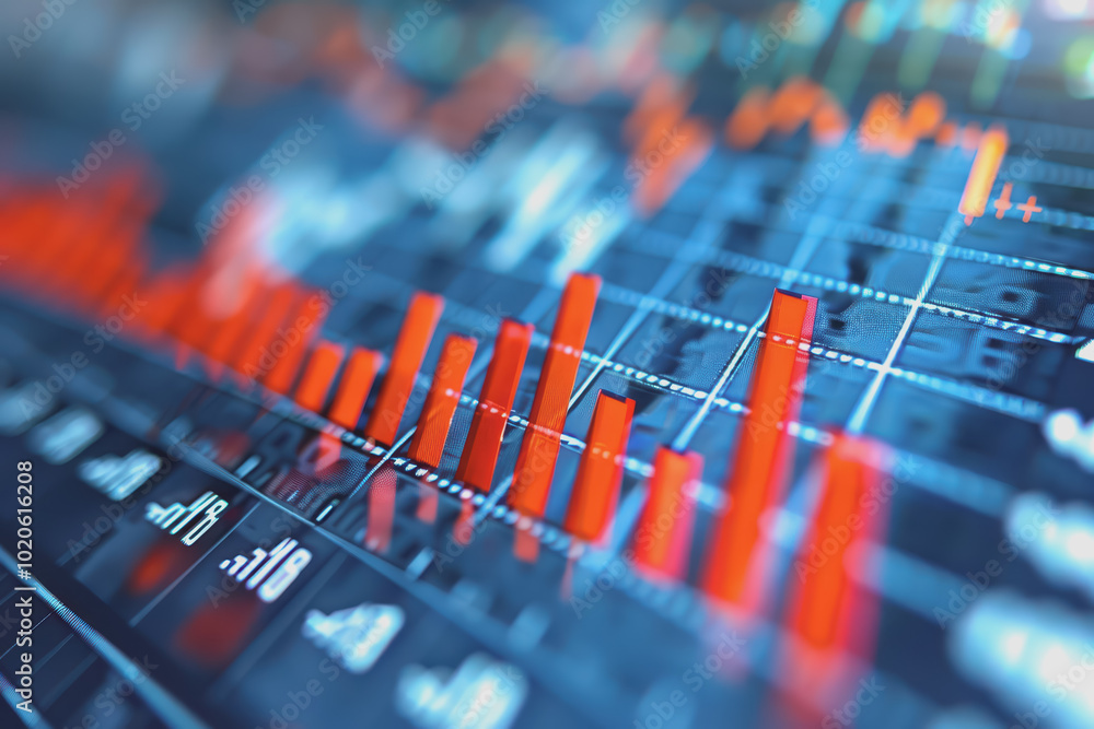 Graph bars rising rapidly, signaling a notable uptick in stock prices. Graph bars rising rapidly, signaling a notable uptick in stock prices.