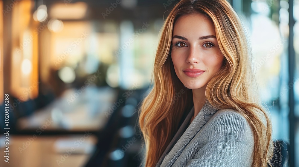 Smiling woman in a business suit. Perfect for business, success, or confidence themes. Smiling woman in a business suit. Perfect for business, success, or confidence themes.