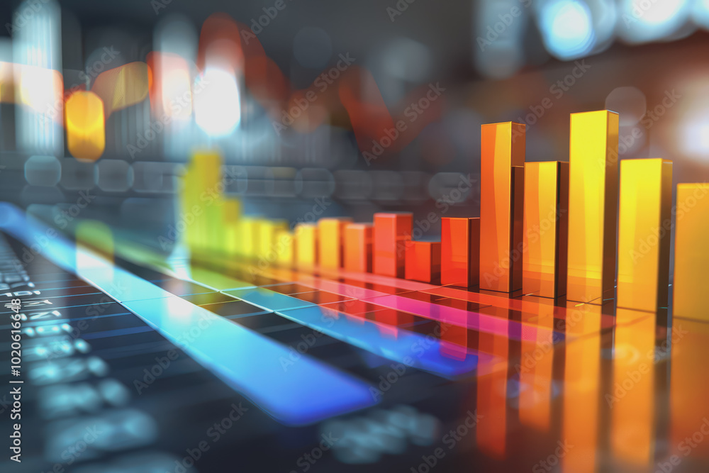 Graph bars rising rapidly, signaling a notable uptick in stock prices. Graph bars rising rapidly, signaling a notable uptick in stock prices.
