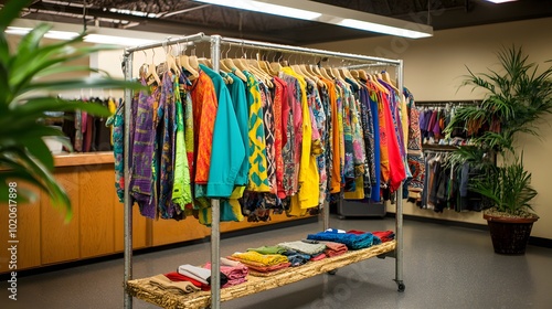 Clothing rack filled with garments made from recycled materials