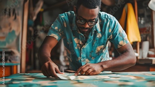 Tailor cutting a pattern for a sustainable garment in an ethical production setting