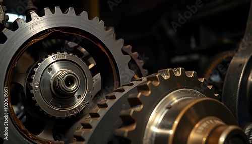 gears are shown in a close up view of a machine.