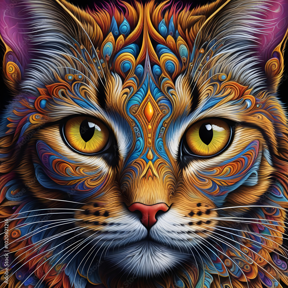 Naklejka premium Face of a Psychedelic Fractal Cat