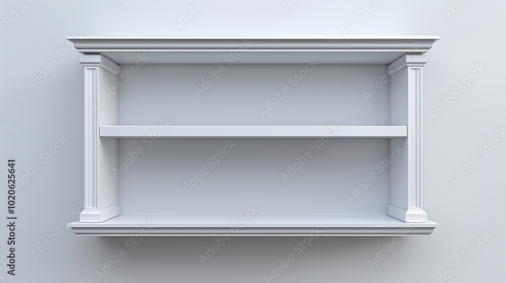 Classic White Floating Shelf: Two-Tiered display shelf with elegant neoclassical design details. Perfect for showcasing decorative items or practical storage. Classic White Floating Shelf: Two-Tiered display shelf with elegant neoclassical design details. Perfect for showcasing decorative items or practical storage.