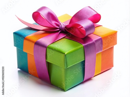 This bright gift box, elegantly tied with a ribbon, stands out on a fresh white background, making it