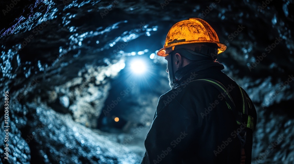 Professional miner with a safety helmet working in a coal mine Professional miner with a safety helmet working in a coal mine