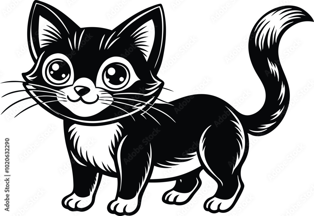 Obraz premium illustration of a playful cat with big eye silhouette 