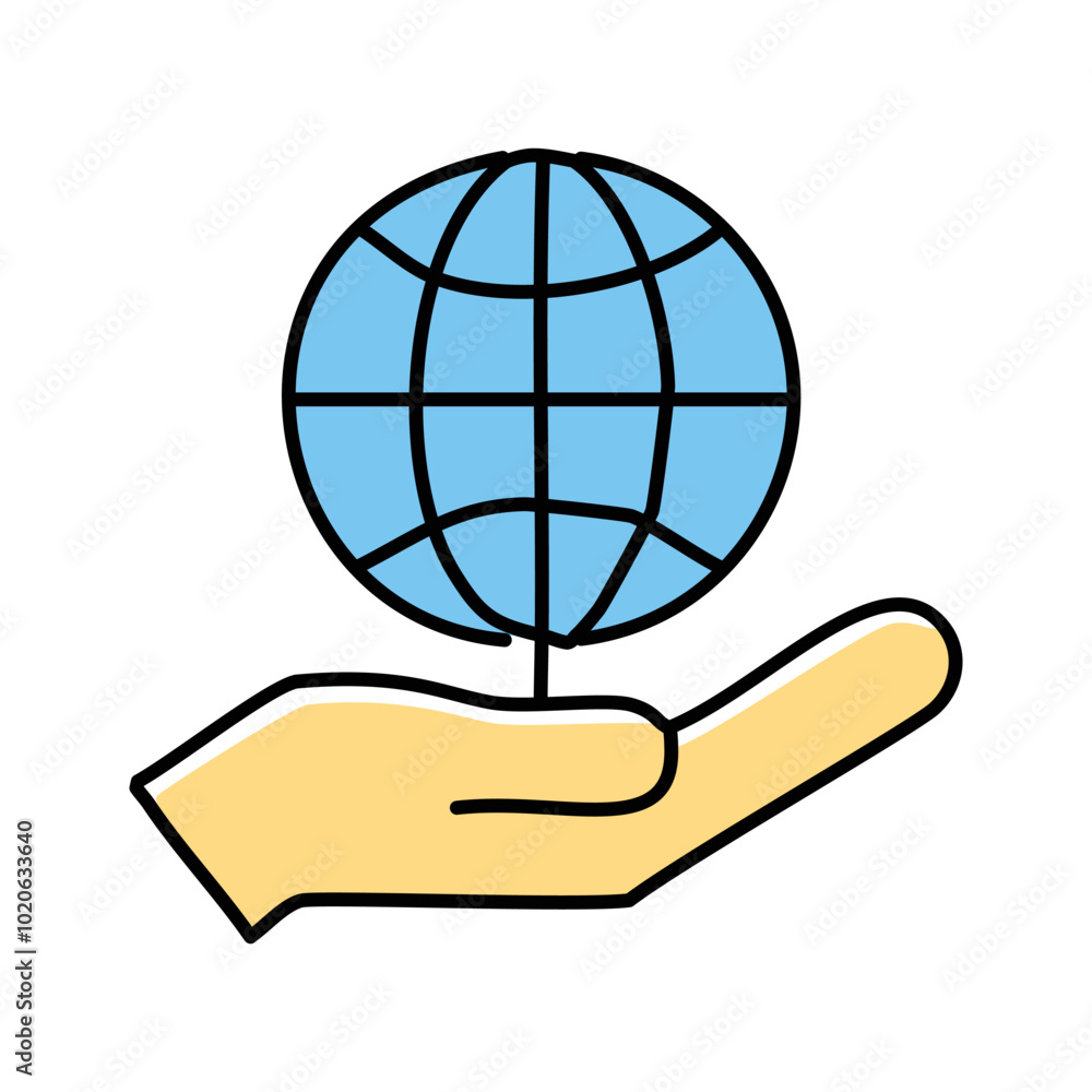 Hand holding a globe icon. Line style vector icon. Hand holding a globe icon. Line style vector icon.