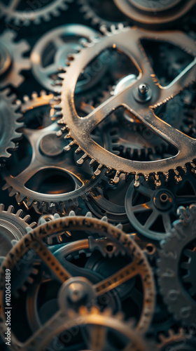 Close-up of interconnected clock gears.