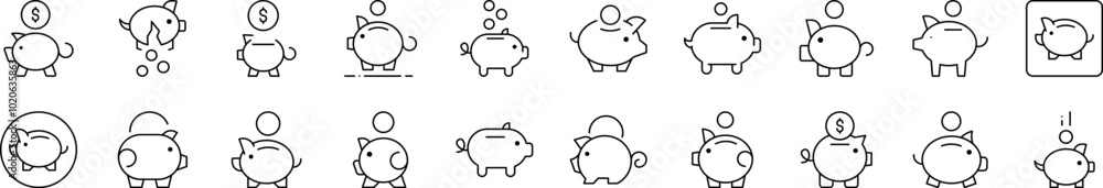 Piggy Bank Related Line Icon Collection. Editable Stroke. Perfect for Infographics, Articles, Books, Flyers, Banners Piggy Bank Related Line Icon Collection. Editable Stroke. Perfect for Infographics, Articles, Books, Flyers, Banners