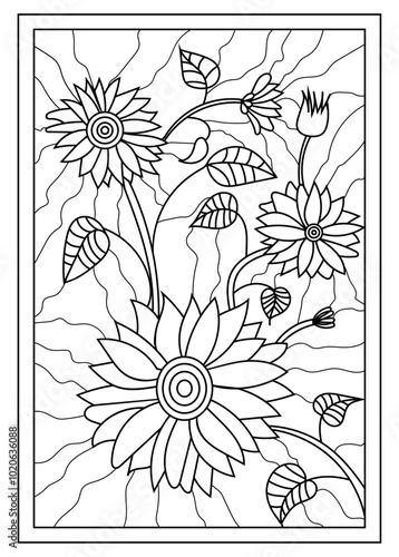 Sunflower coloring page for adults