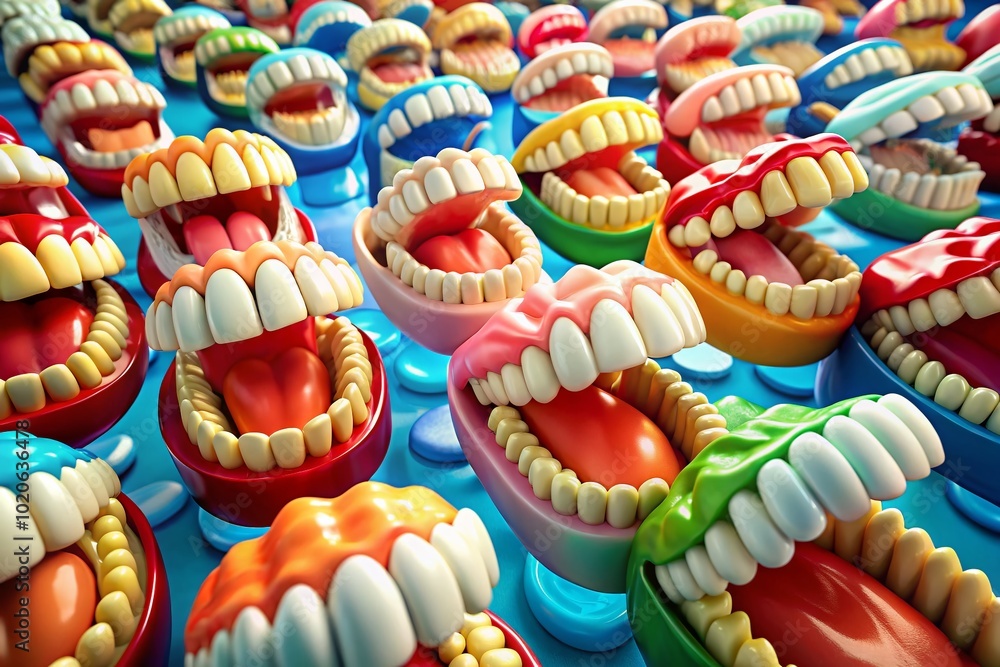 Visualization of dental health concepts using 3D tooth models emphasizes the critical role of hygiene and care in Visualization of dental health concepts using 3D tooth models emphasizes the critical role of hygiene and care in