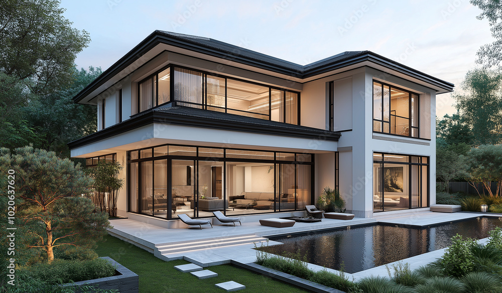 AI generator images of white house in the middle of a natural garden,Beautiful contemporary white house with lush grass Residential house for family. Traditional style home with beautiful landscaping. AI generator images of white house in the middle of a natural garden,Beautiful contemporary white house with lush grass Residential house for family. Traditional style home with beautiful landscaping.