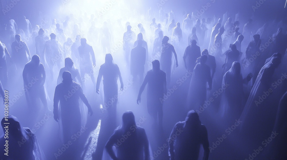 Haunting Halloween Rave: Spectral Dance Floor Vibes with Dramatic Lighting and Costumed Revelers Haunting Halloween Rave: Spectral Dance Floor Vibes with Dramatic Lighting and Costumed Revelers
