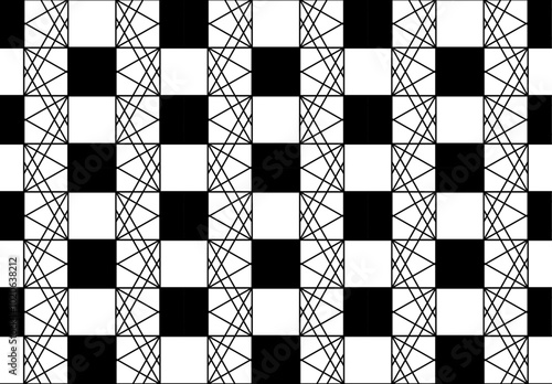 Photos Fusion of a classic chequerboard repeat pattern with straight geometrical crossi