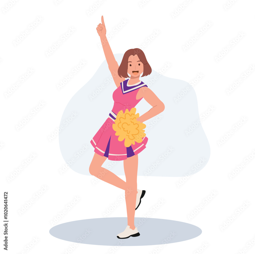 Energetic cheerleader girl in a bright uniform holding pom poms. Ideal for Fun and Sporty Projects. Energetic cheerleader girl in a bright uniform holding pom poms. Ideal for Fun and Sporty Projects.