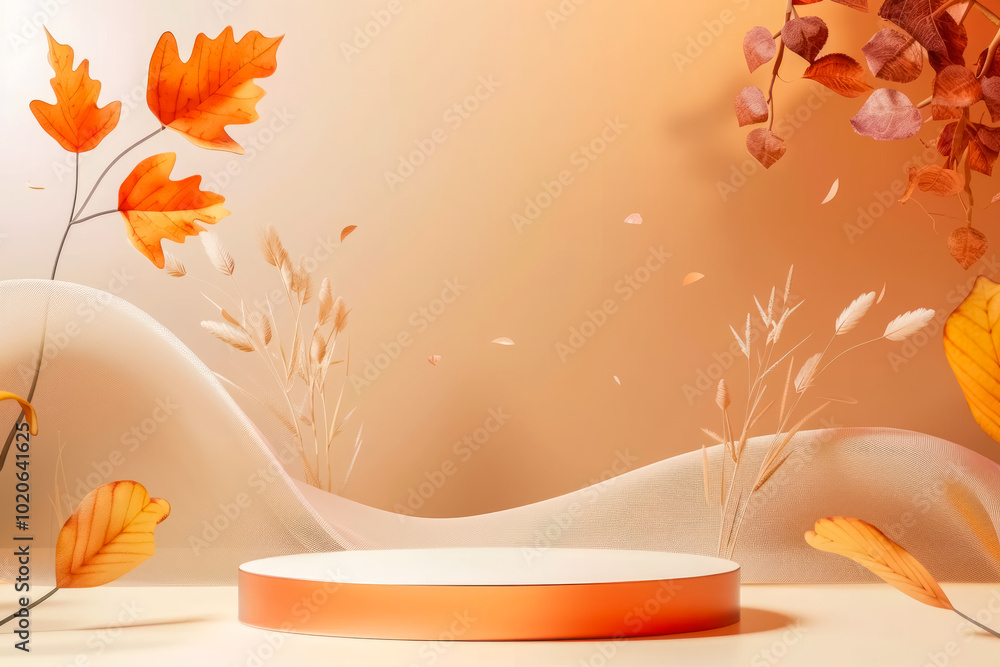 Abstract marble background with podium for autumn product representation Abstract marble background with podium for autumn product representation