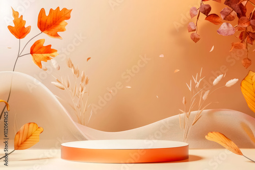 Abstract marble background with podium for autumn product representation