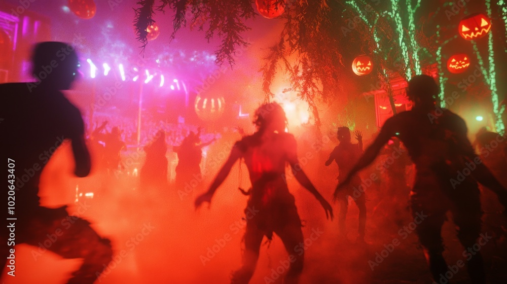 Obraz premium Eerie Halloween Rave at Haunted Carnival with Cinematic Lighting