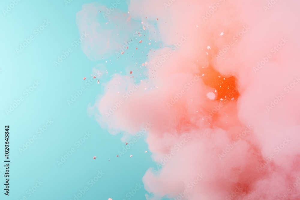 Naklejka premium Expansive cloud of pink and orange smoke against blue backdrop