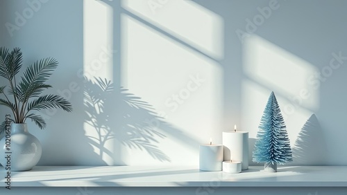 stand for Christmas product presentation with minimalistic christmas decorations. Realistic product podium for Christmas winter and christmas discount design, sale