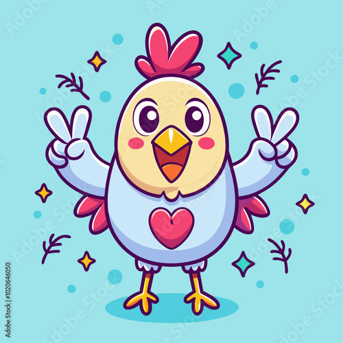 Hand-Drawn Chicken Emote with Funny Expressions. Clip art 