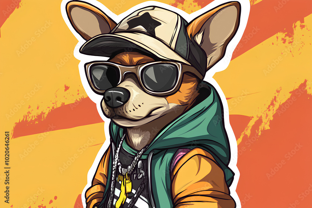 character cartoon Hip Hop dog, illustration