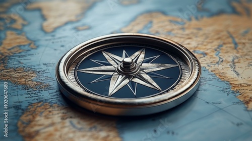 Compass on World Map | Navigation Instrument photo