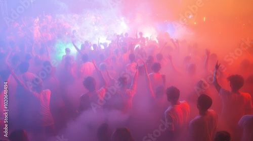 Spectacular Halloween Rave: Eerie Wave of Costumed Crowd in Cinematic Lightning
