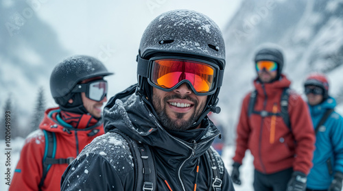 A man in a black jacket with goggles on his face